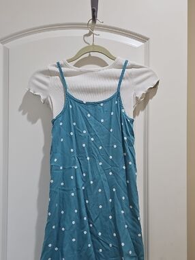 Cat & Jack Teal Polka Dot 2pc Slip Dress